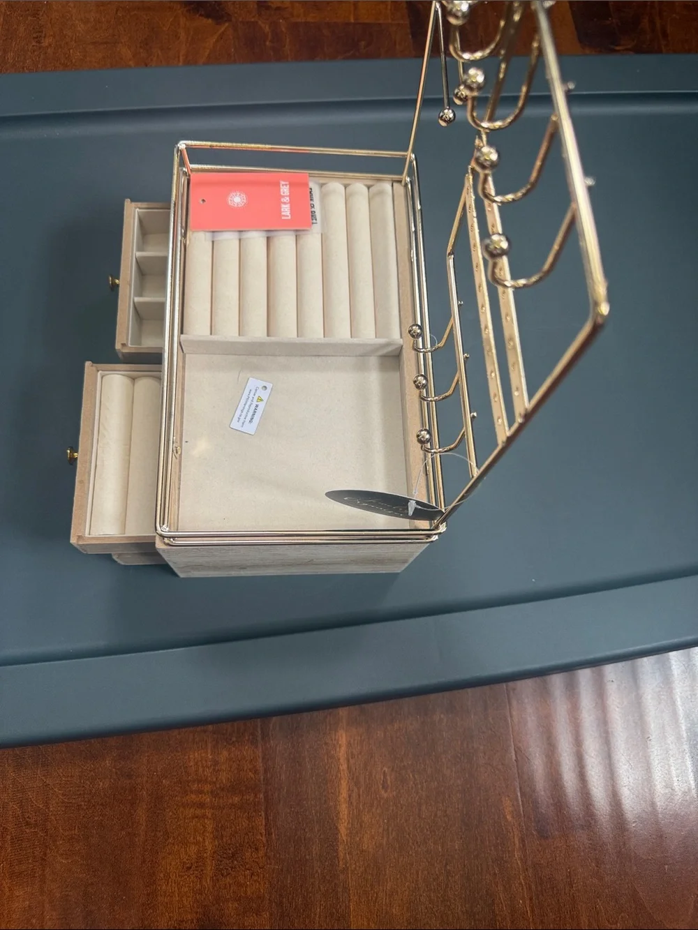 Gold Jewelry Organizer Box with Earring & Ring Storage